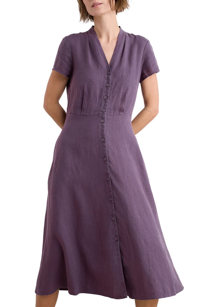 Carved Wood Linen Midi Dress, Main, color, SLOE