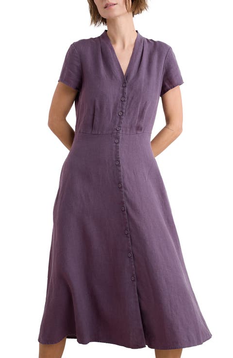 Carved Wood Linen Midi Dress