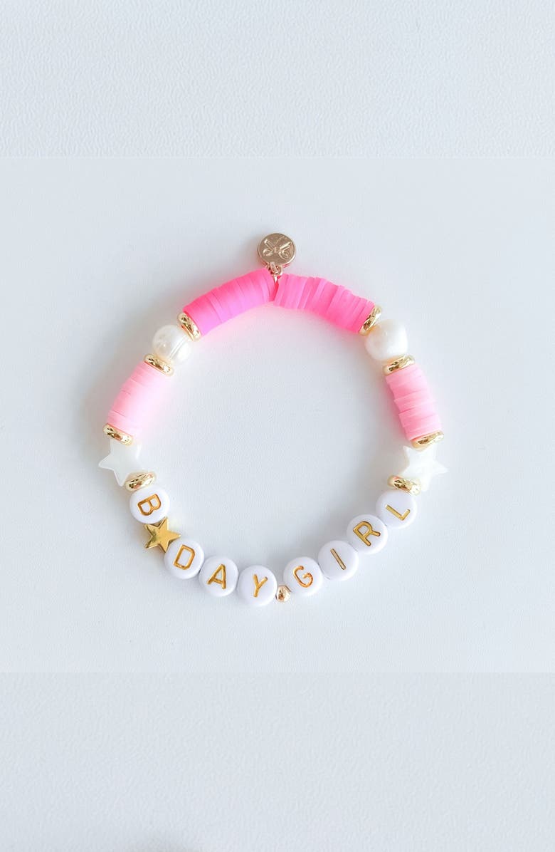 Bits & Bows Birthday Girl Beaded Bracelet, Main, color, Pink