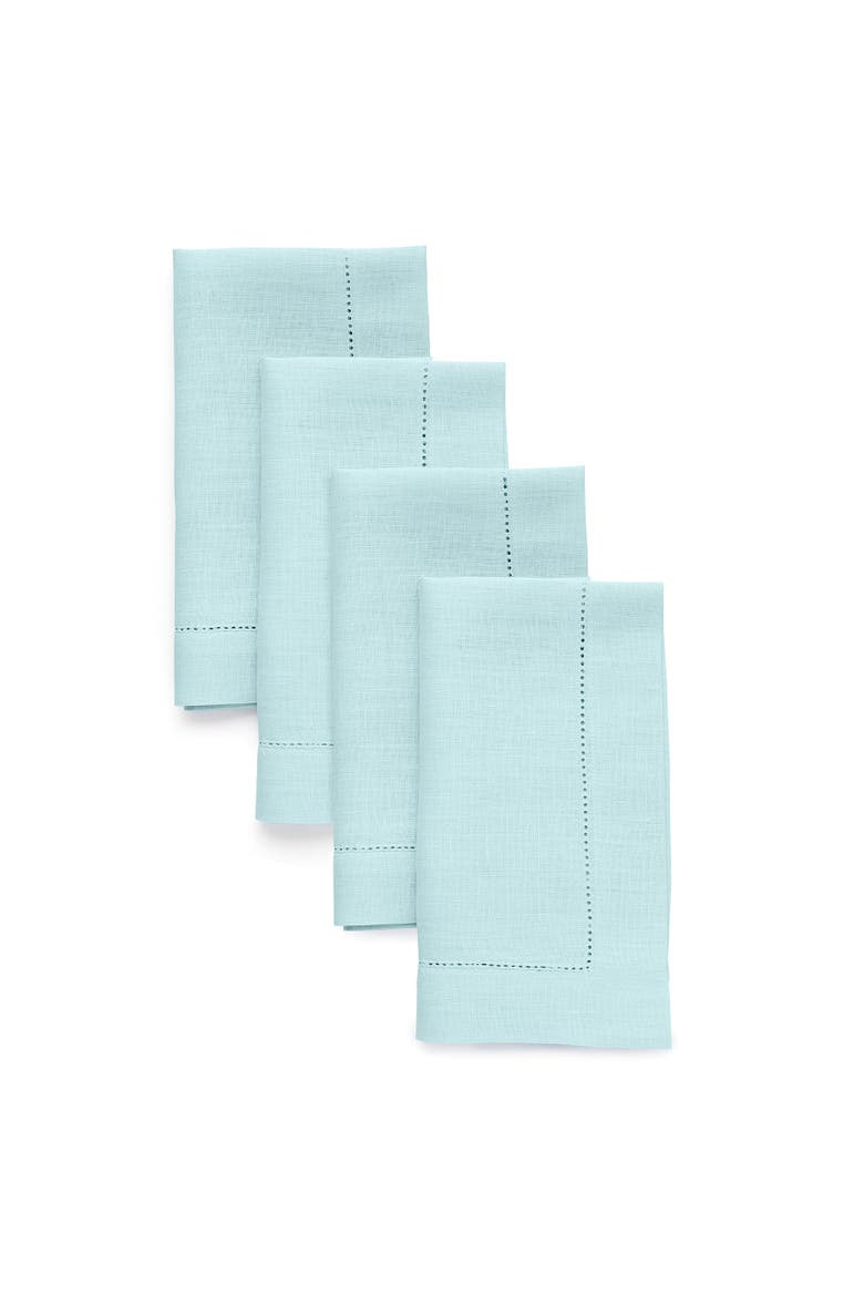 Linen Dinner Napkins Set of 4, 20 x 20" - Classic Hemstitch, Main, color, Aqua Blue