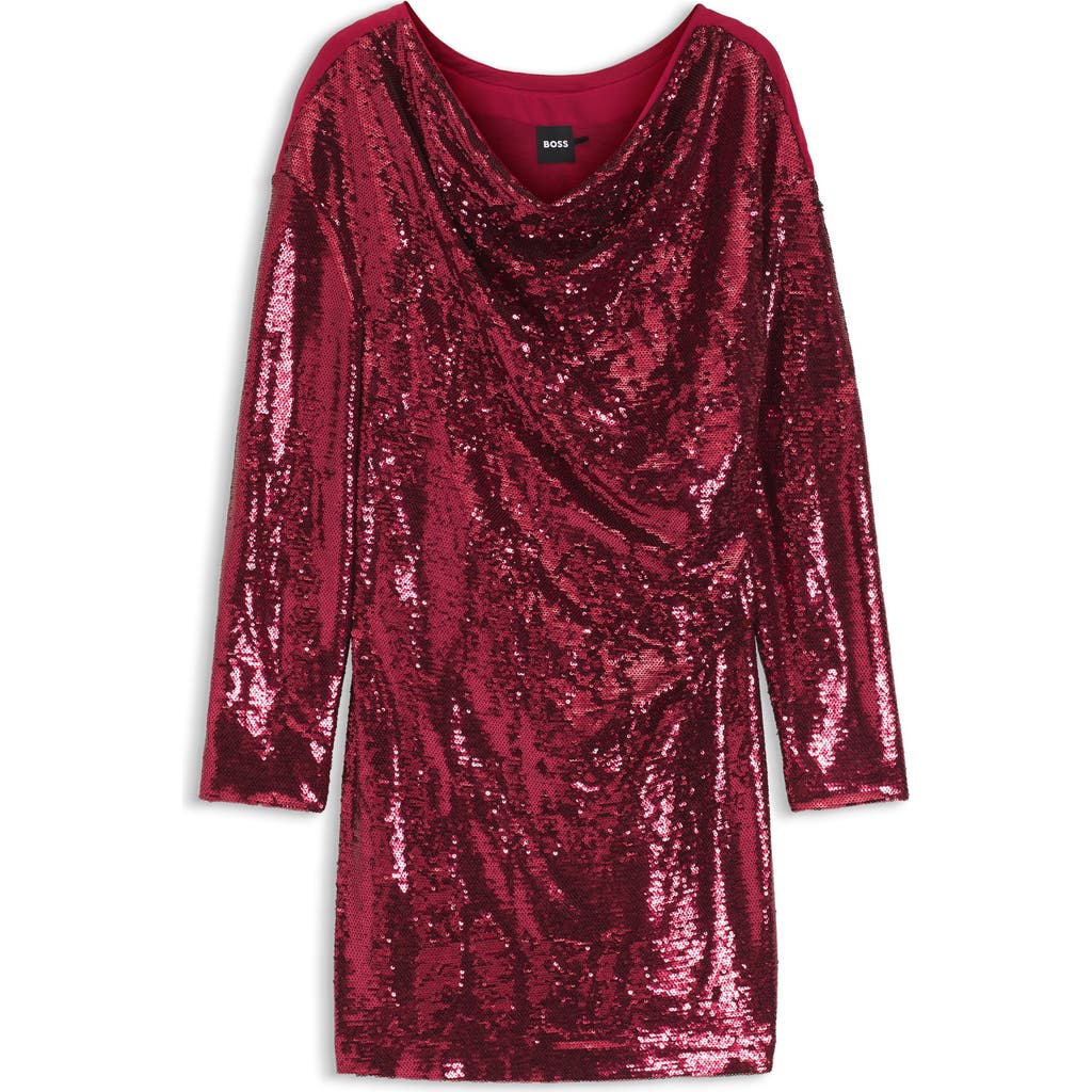 Hugo Boss Boss Ebiba Sequin Long Sleeve Dress In Burgundy