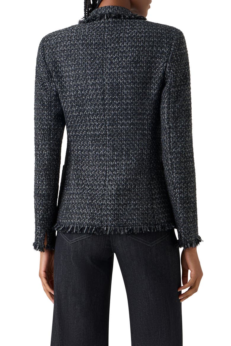 Fringe Cotton Blend Tweed Cutaway Jacket, Alternate, color, BLACK-STONE