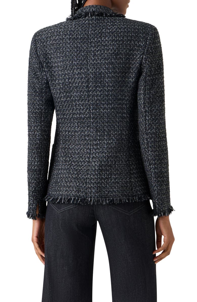 Akris punto Fringe Cotton Blend Tweed Cutaway Jacket, Alternate, color, Black-Stone