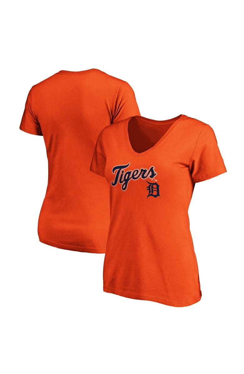 FANATICS Women's Fanatics Branded Orange Detroit Tigers Team Logo Lockup V-Neck T-Shirt, Main, color, 