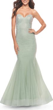 La Femme Rhinestone Mermaid Prom Dress with Sweetheart Neckline