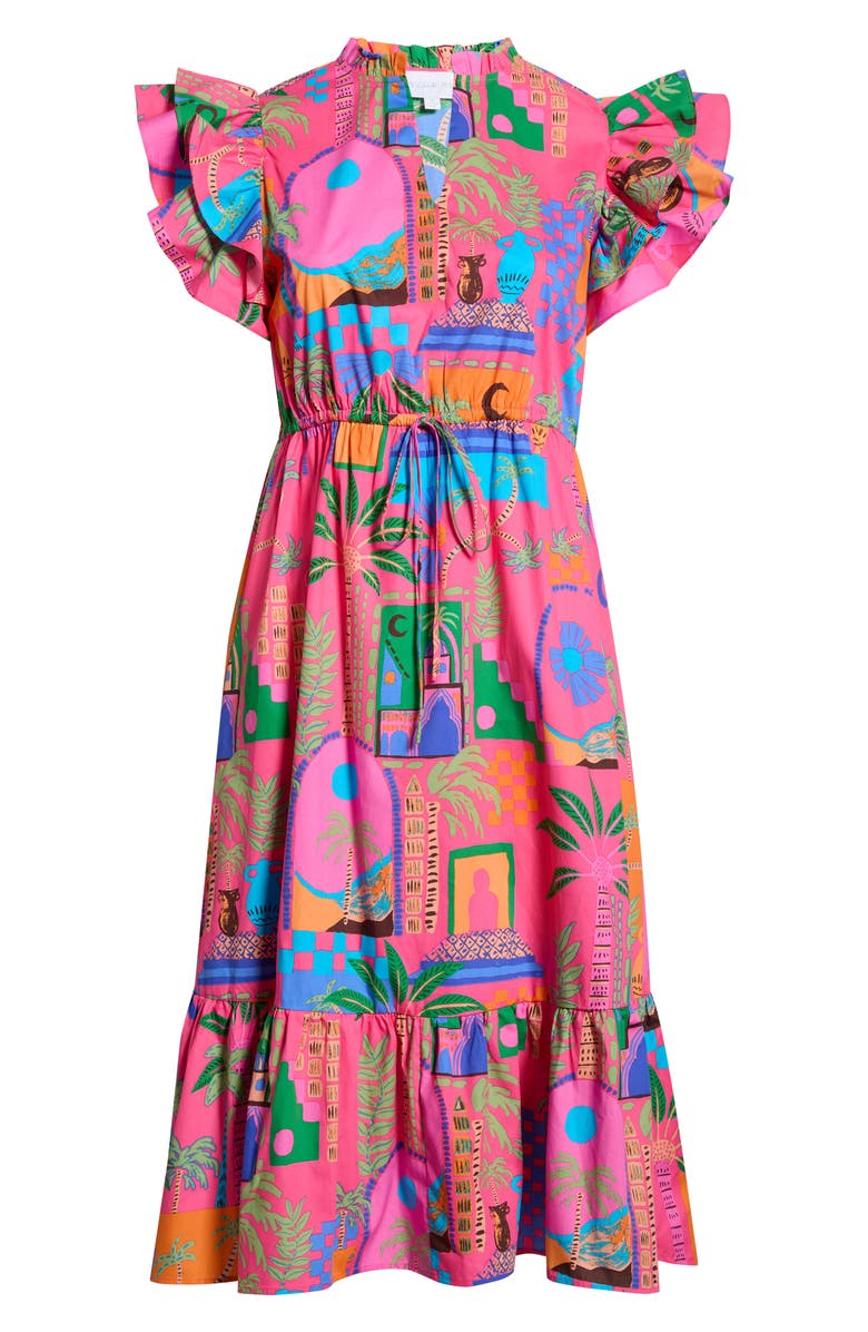 SUGARLIPS Lanus City Dillan Ruffle Midi Dress, Alternate, color, Fuchsia-Multi