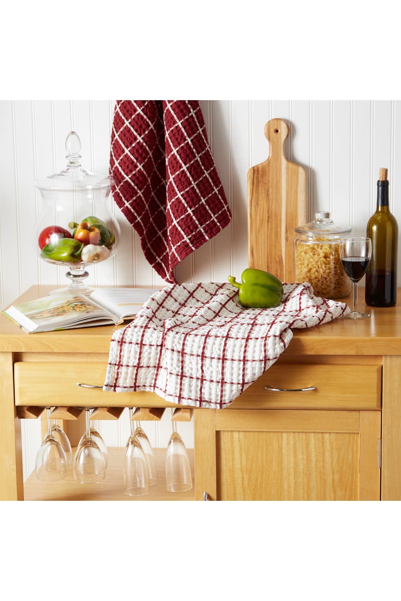 Windowpane Oversized Washed Waffle Dishtowel Set/2, Alternate, color, Barn Red