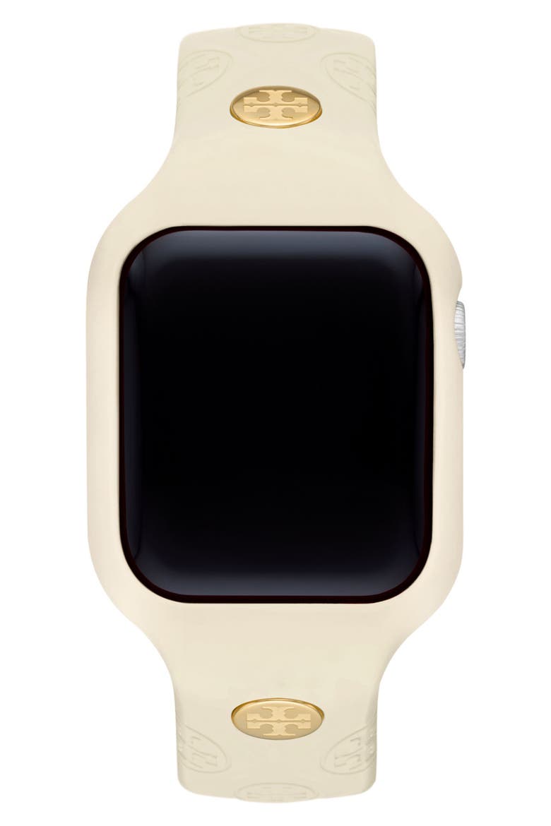 The T Monogram Silicone 20mm Apple Watch® Watchband, 41mm, Alternate, color, BEIGE