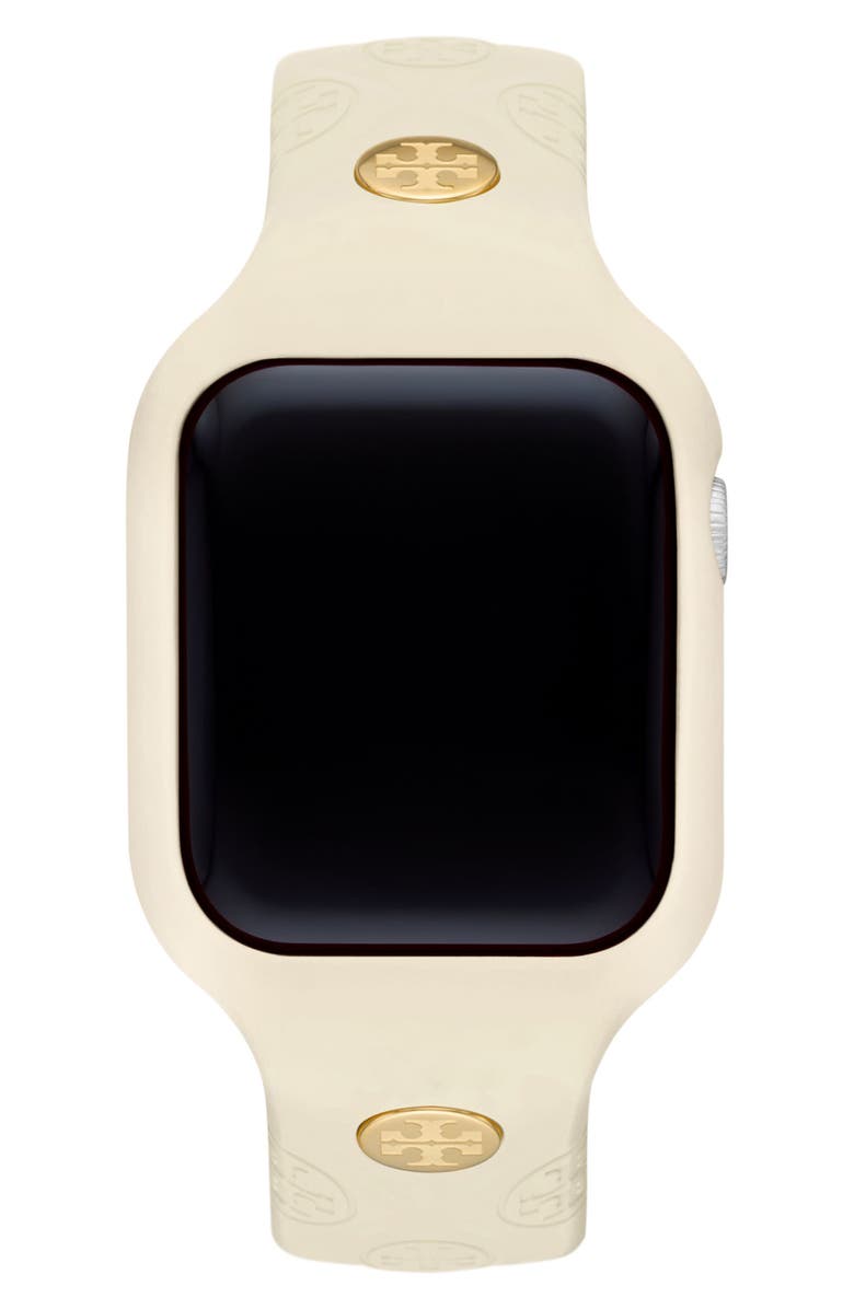 Tory Burch The T Monogram Silicone 20mm Apple Watch<sup>®</sup> Watchband, 41mm, Alternate, color, 