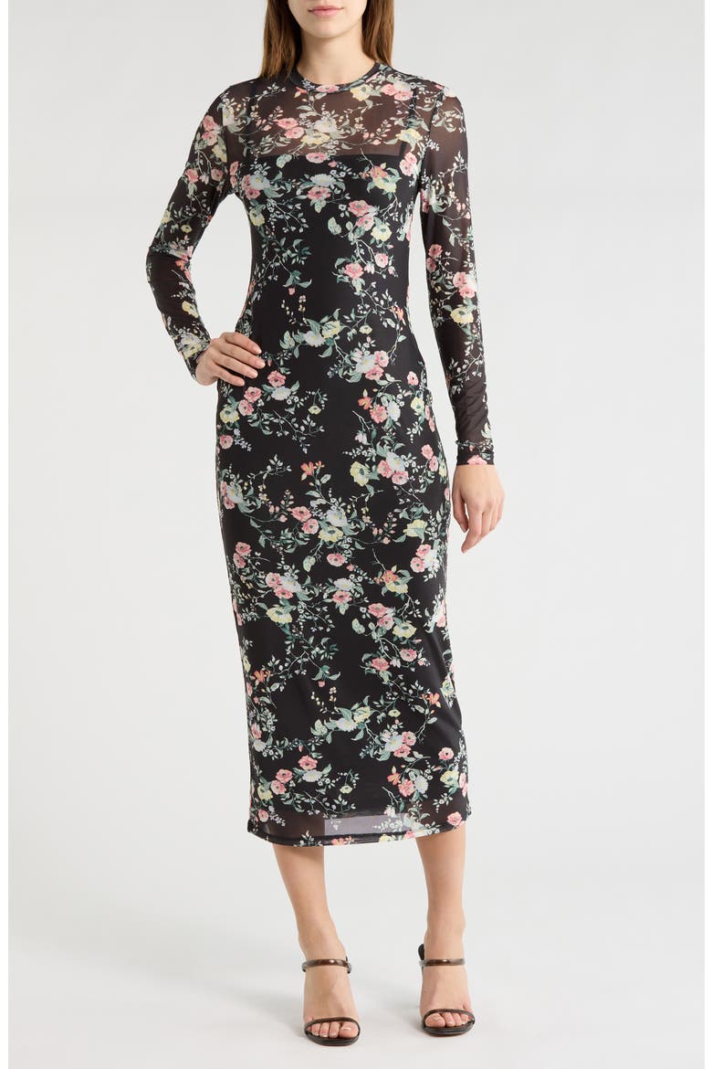 Brandi Floral Long Sleeve Dress, Main, color, NOIR BLOOMS