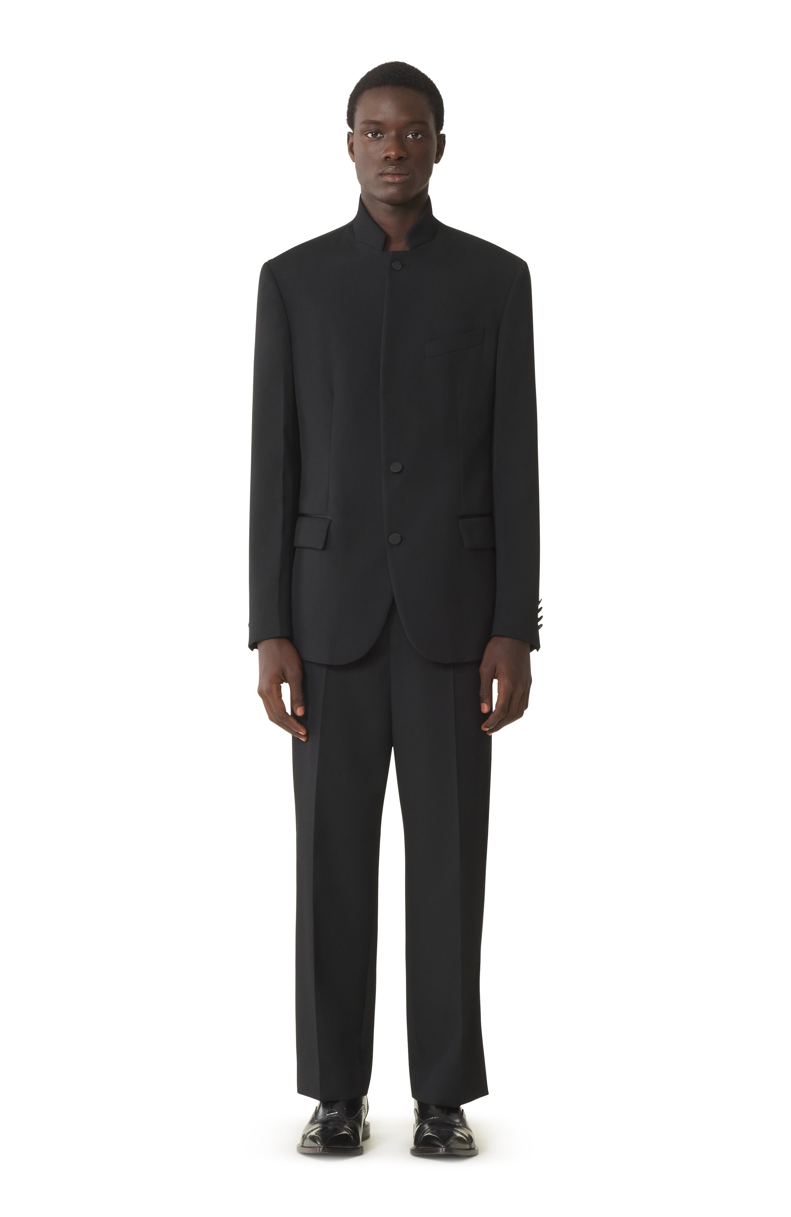 Black Wool Jacket With Stand-Up Collar