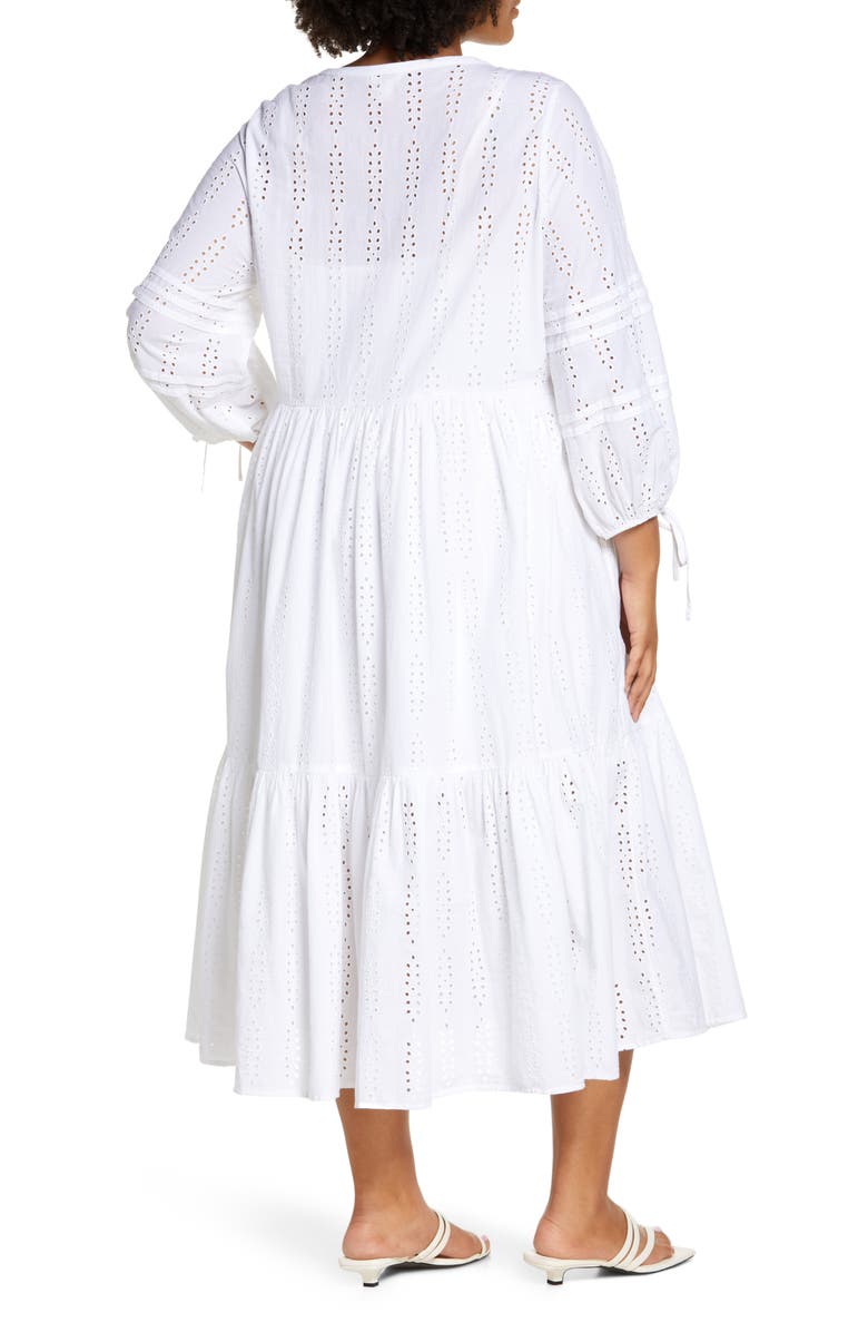 Caslon<sup>®</sup> Eyelet Long Sleeve Midi Dress, Alternate, color,