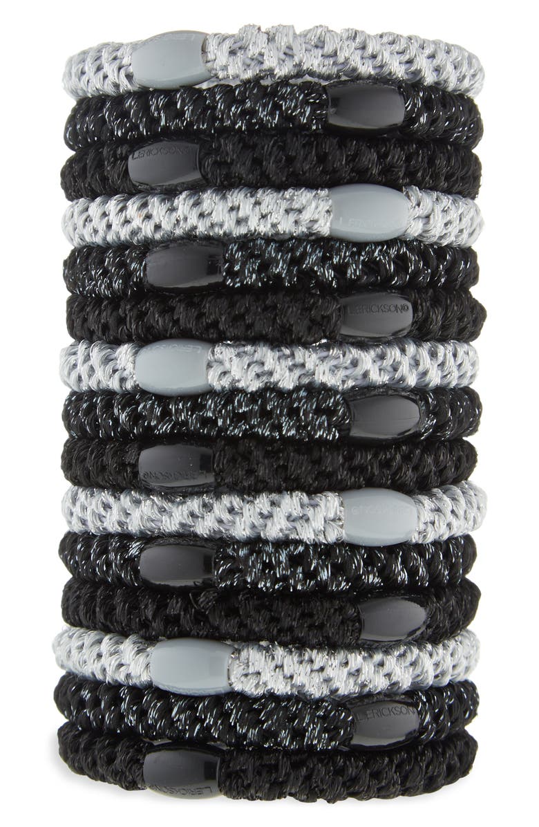 L. Erickson Grab & Go 15-Pack Braided Ponytail Holders, Main, color, Black Metallic