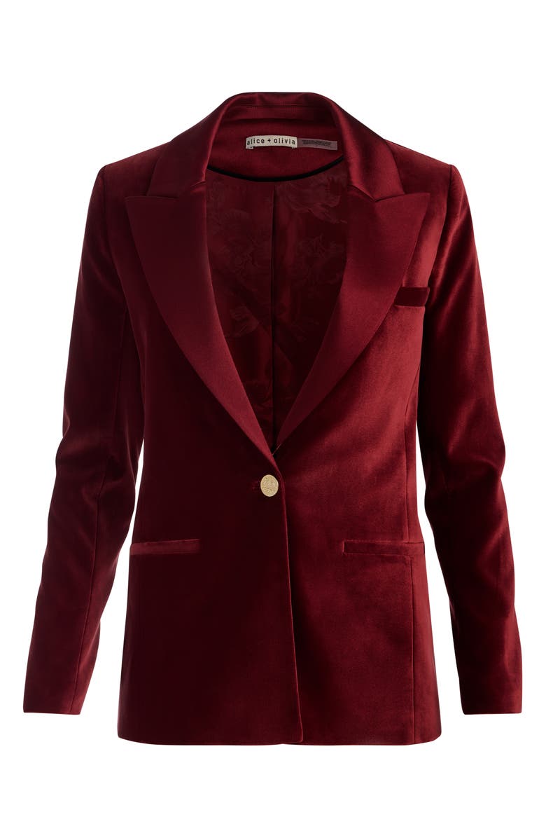 Alice + Olivia Silas Velvet Blazer, Alternate, color, Oxblood