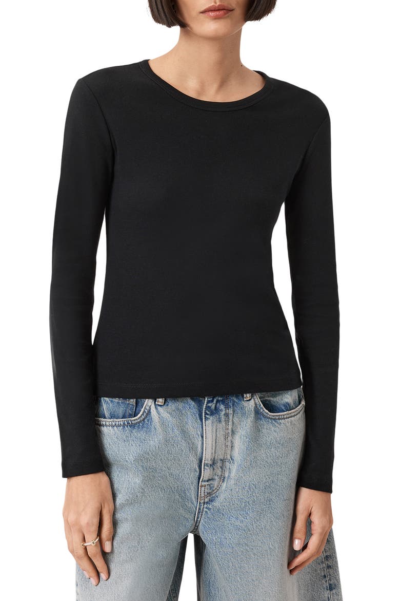 Stevie Long Sleeve Organic Cotton T-Shirt, Alternate, color, BLACK
