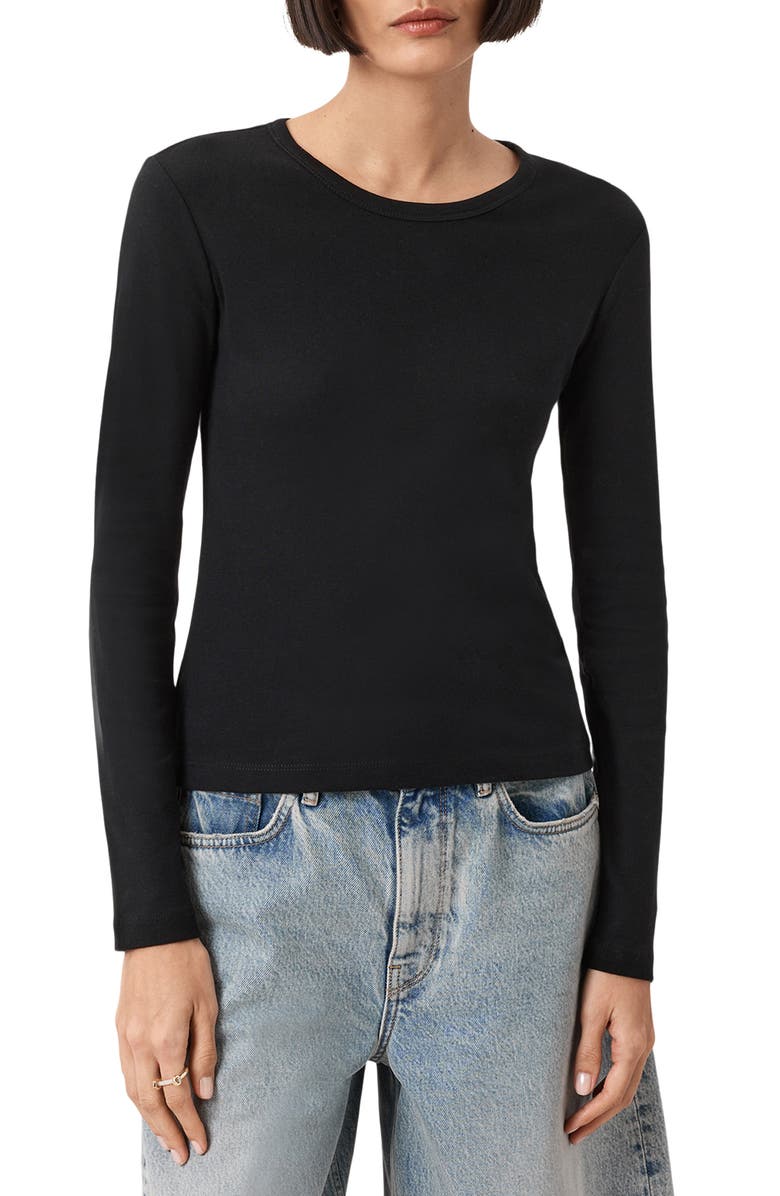 AllSaints Stevie Long Sleeve Organic Cotton T-Shirt, Alternate, color, Black