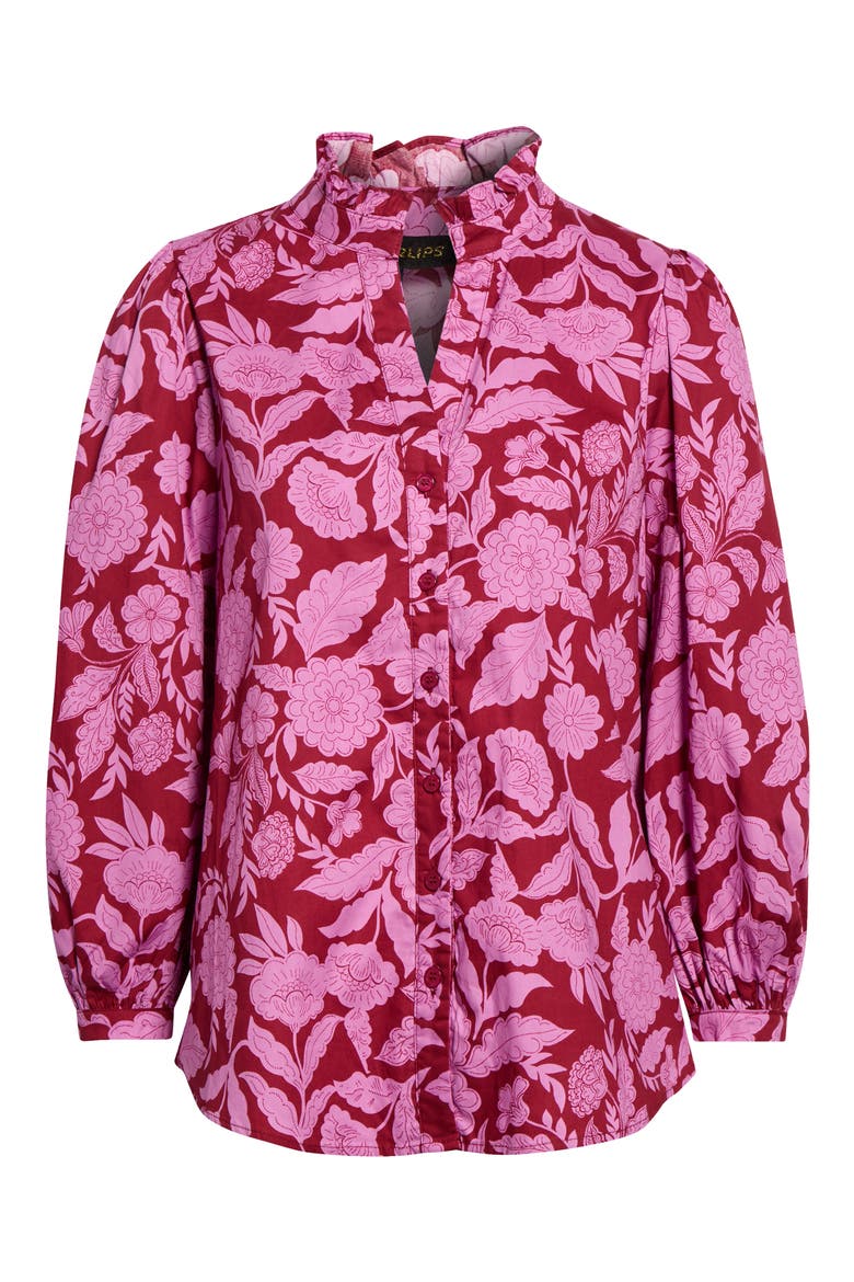 Yunice Floral Button-Up Top, Alternate, color, BURGUNDY-PINK