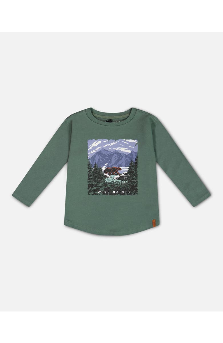 Deux par Deux Little Boy's Long Sleeve T-Shirt With Print Forest Green, Main, color, 