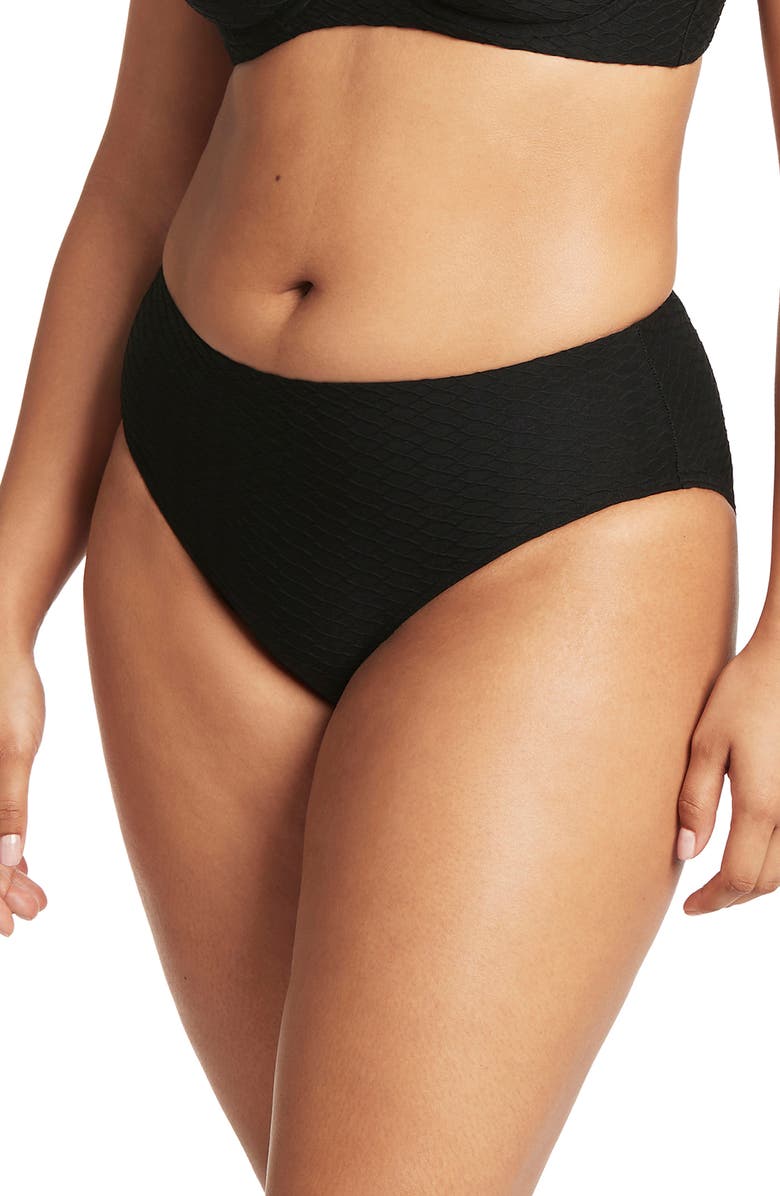 Sea Level Mid Rise Bikini Bottoms, Alternate, color, Black