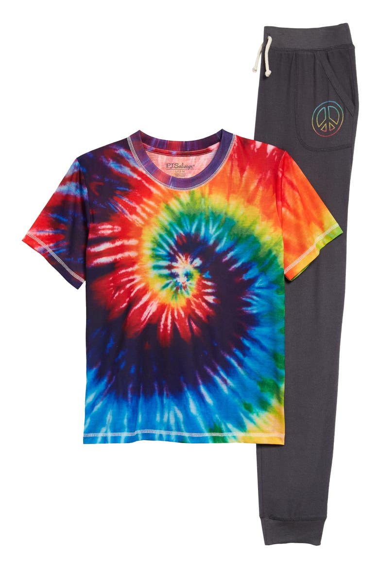 Tie Dye Two-Piece Pajamas, Main, color, CHARCOAL