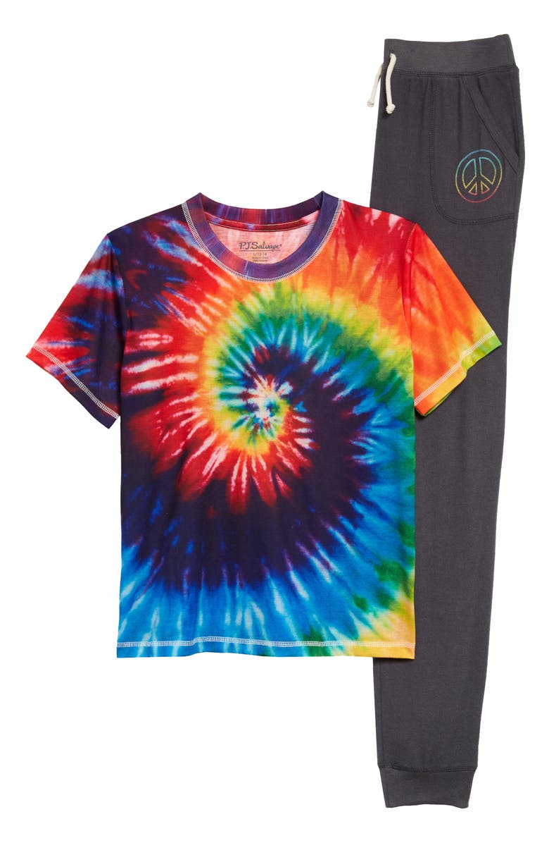 PJ Salvage Tie Dye Two-Piece Pajamas, Main, color,