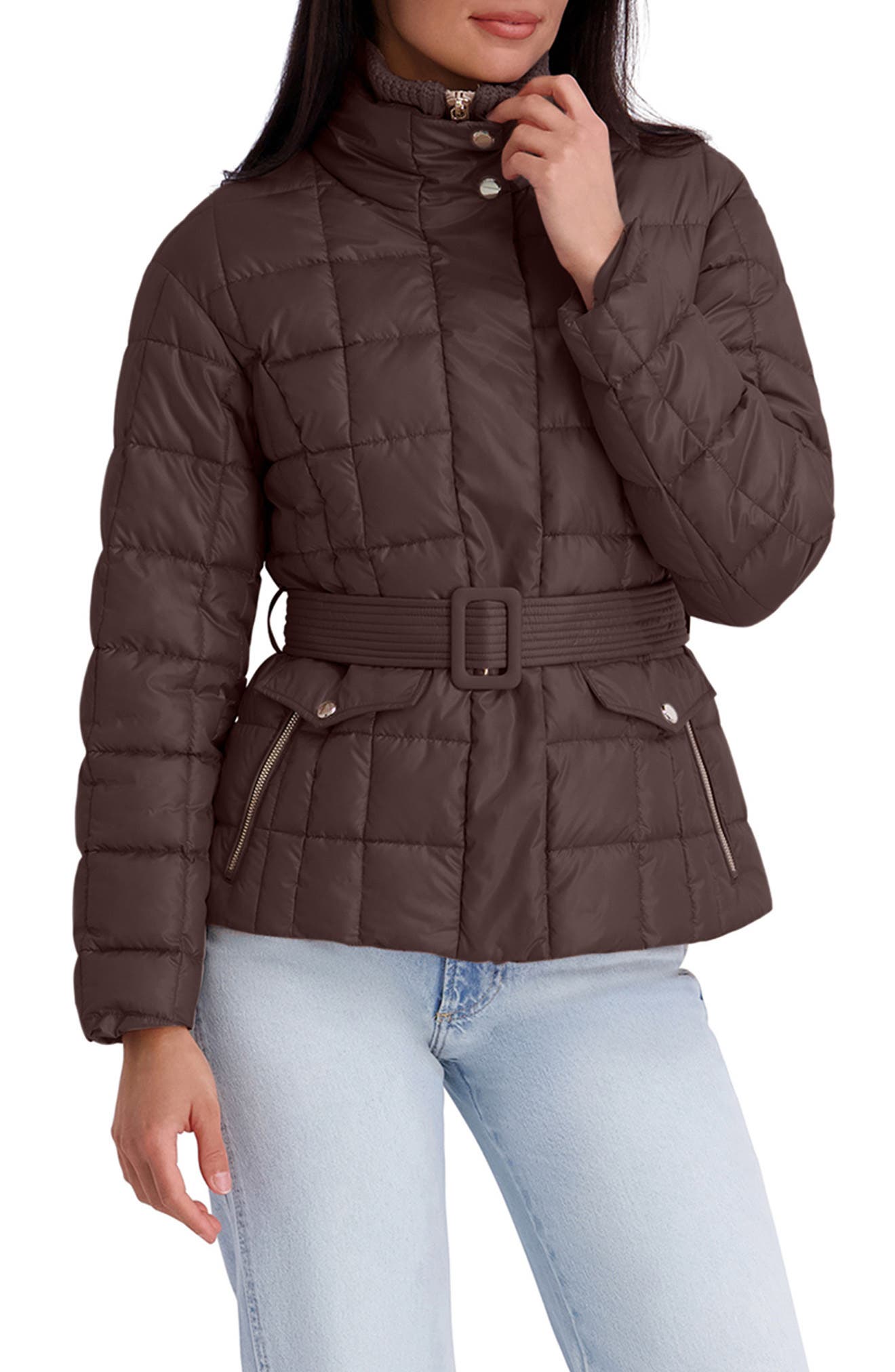 Kensie Belted Quilted Cire Puffer Coat (Women) | Nordstromrack