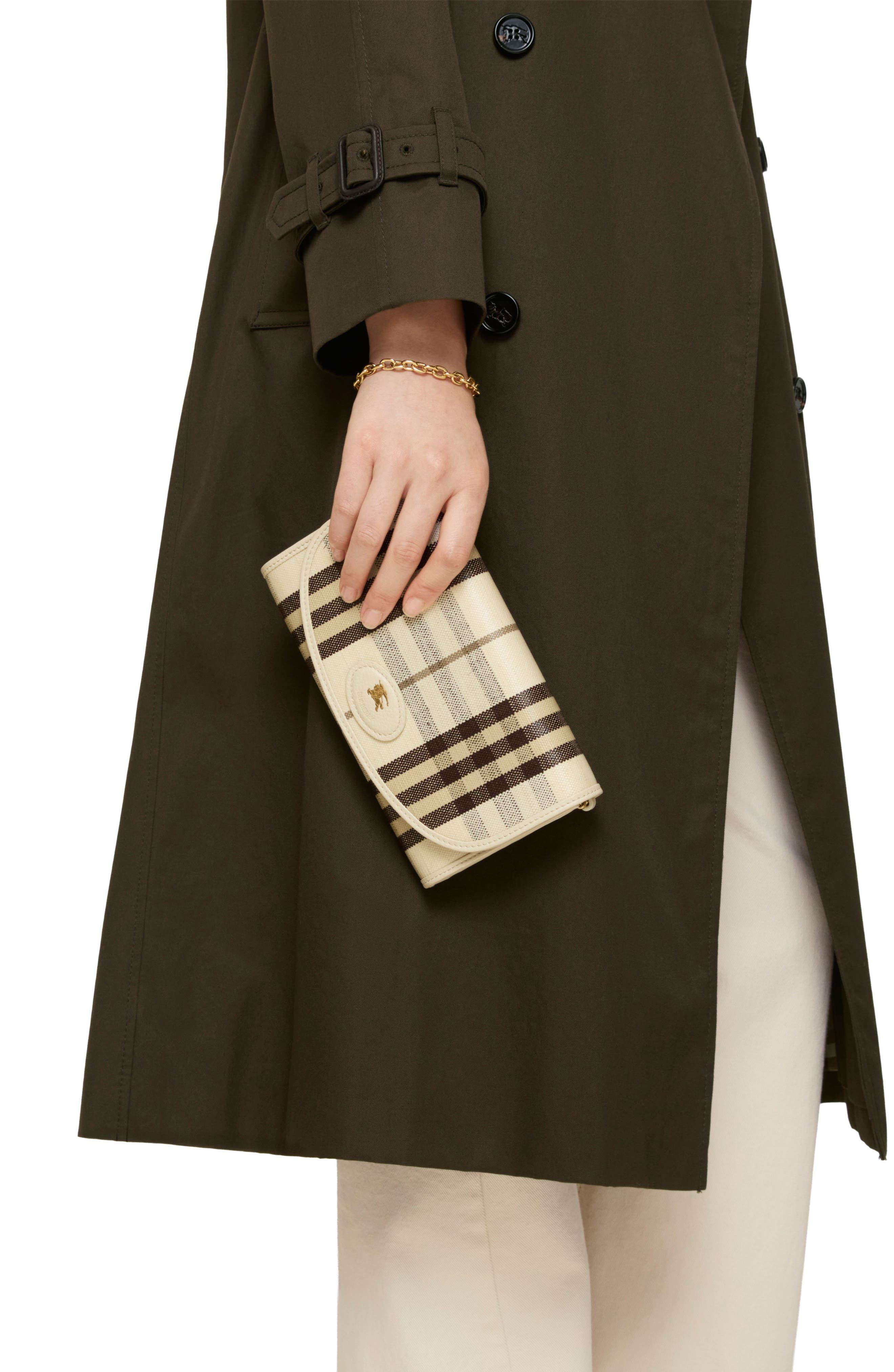 Highlands Check Coated Canvas Wallet on a Chain, Alternate, color, LIGHT BEIGE