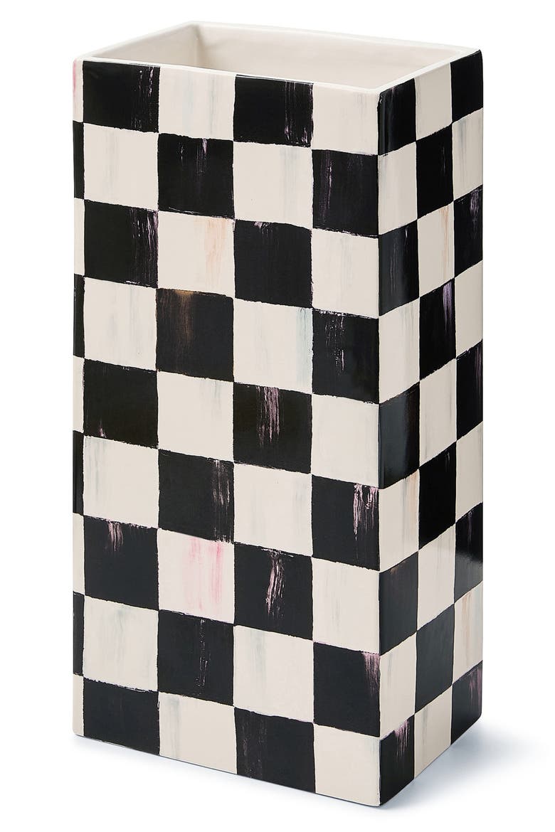 Courtly Check Pillar Vase, Alternate, color, BLACK