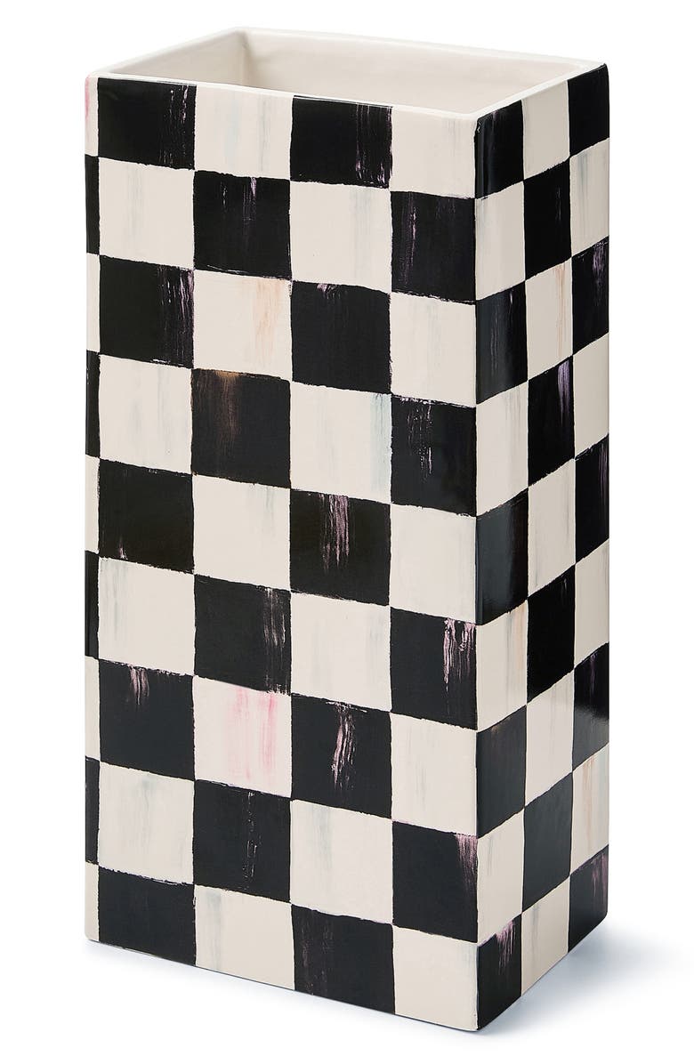 MACKENZIE CHILDS Courtly Check Pillar Vase, Alternate, color, Black