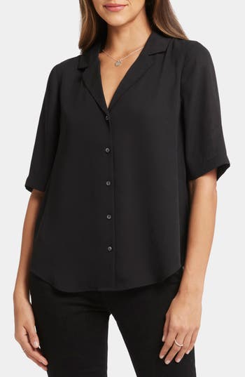 Nydj Gabrielle Floral Print Camp Shirt In Black