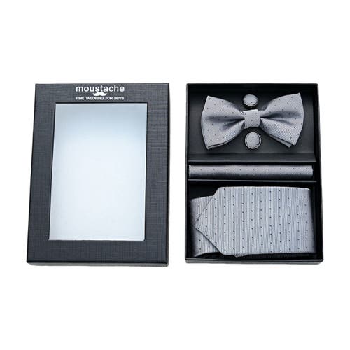 Moustache Dotted Tie Set In Silver
