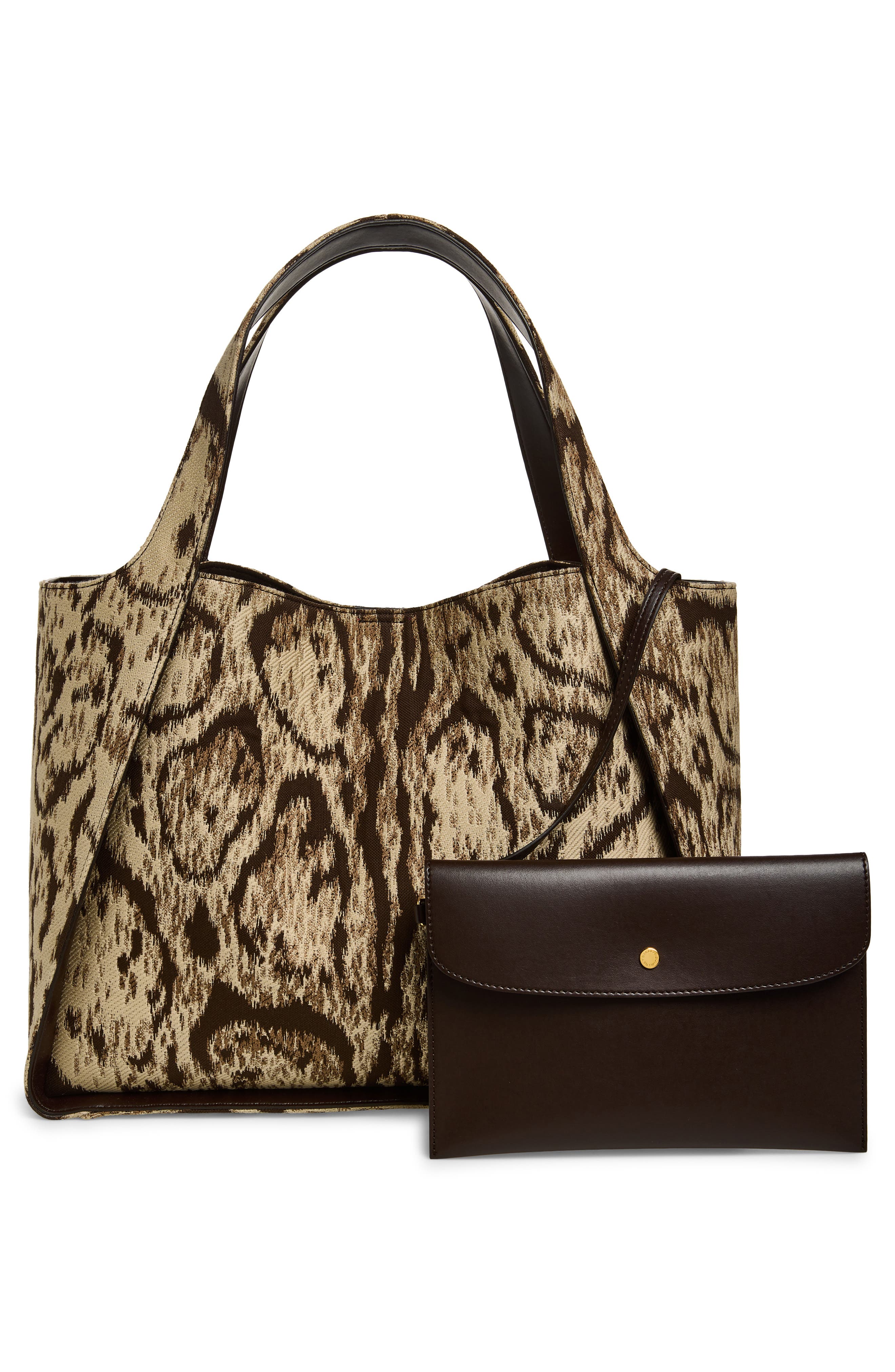 Stella McCartney Logo Clouded Leopard Tote, Alternate, color, Multicolor Brown