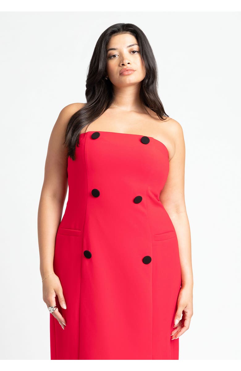 ELOQUII Strapless Double Breasted Midi Dress, Alternate, color,