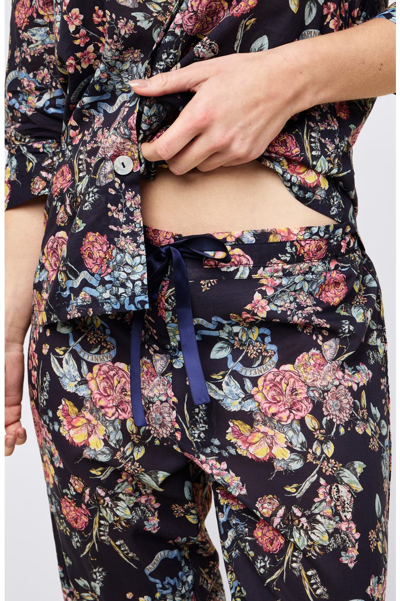 Layla Floral Crop Cotton Voile Pajamas, Alternate, color, NAVY