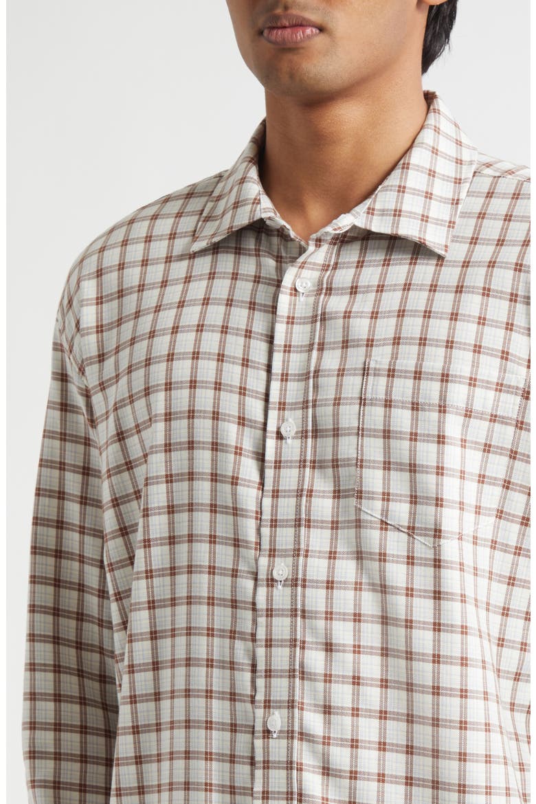 Plaid Cotton & Wool Button-Up Shirt, Alternate, color, WHITE/ BROWN
