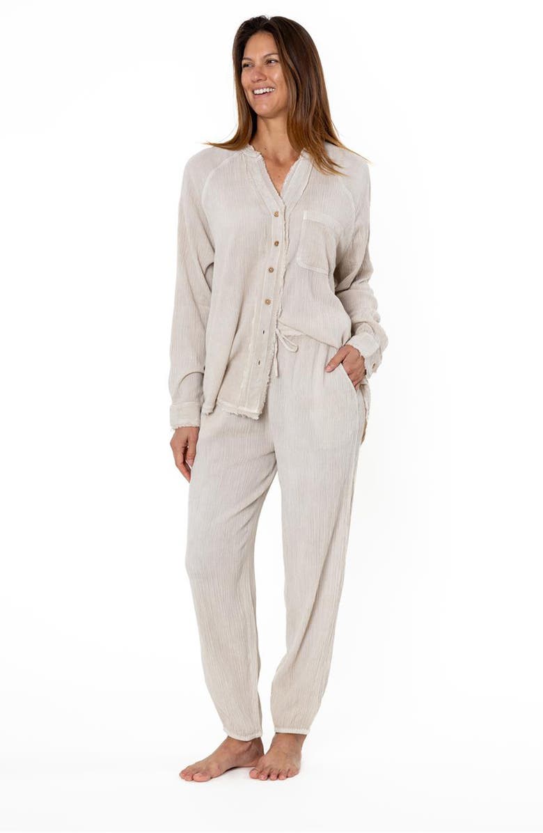 Amuse Society Harvest Moon Long Sleeve Woven Button-Up Shirt, Alternate, color, Beige