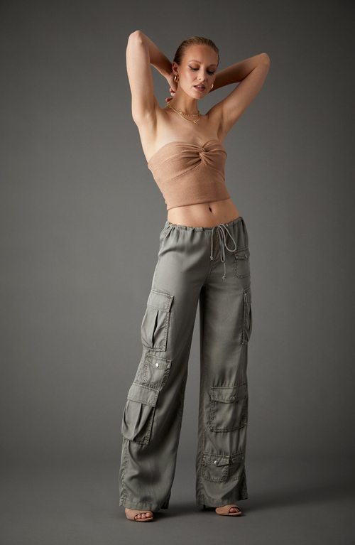 Shop Blue Revival In Combat Tencel Wide Leg Pants In Light Olive