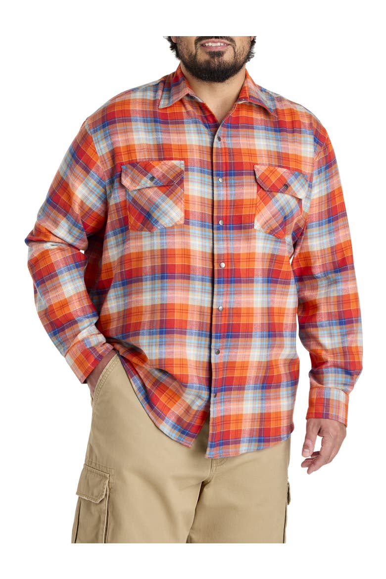 Big & Tall Plaid Flannel Sport Shirt V1, Alternate, color, RED ORANGE
