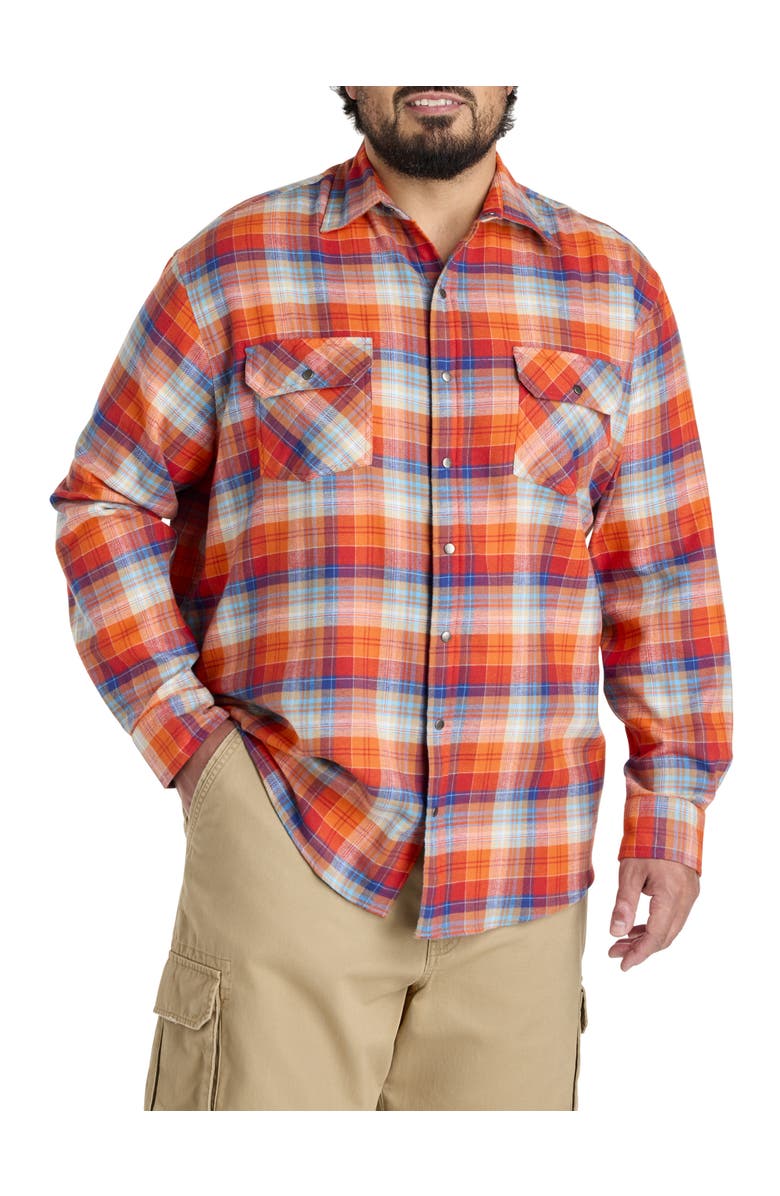 Harbor Bay by DXL Big & Tall Plaid Flannel Sport Shirt V1, Alternate, color, Red Orange