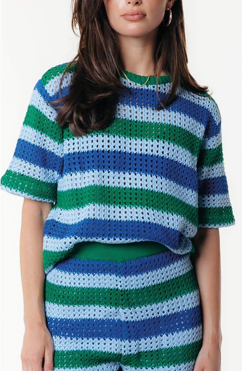 Colourful Rebel Hope Crochet Stripe Top SS, Main, color, Blue