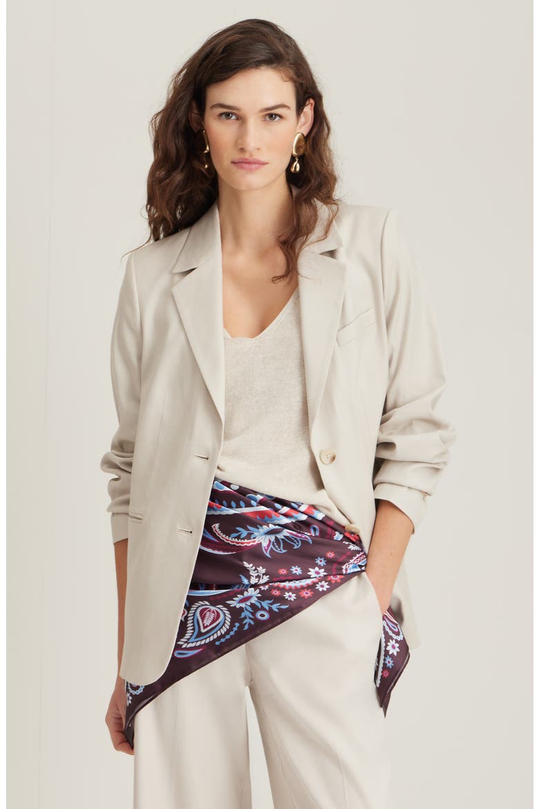 Linen Blend Boyfriend Blazer, Main, color, BEIGE SCROLL
