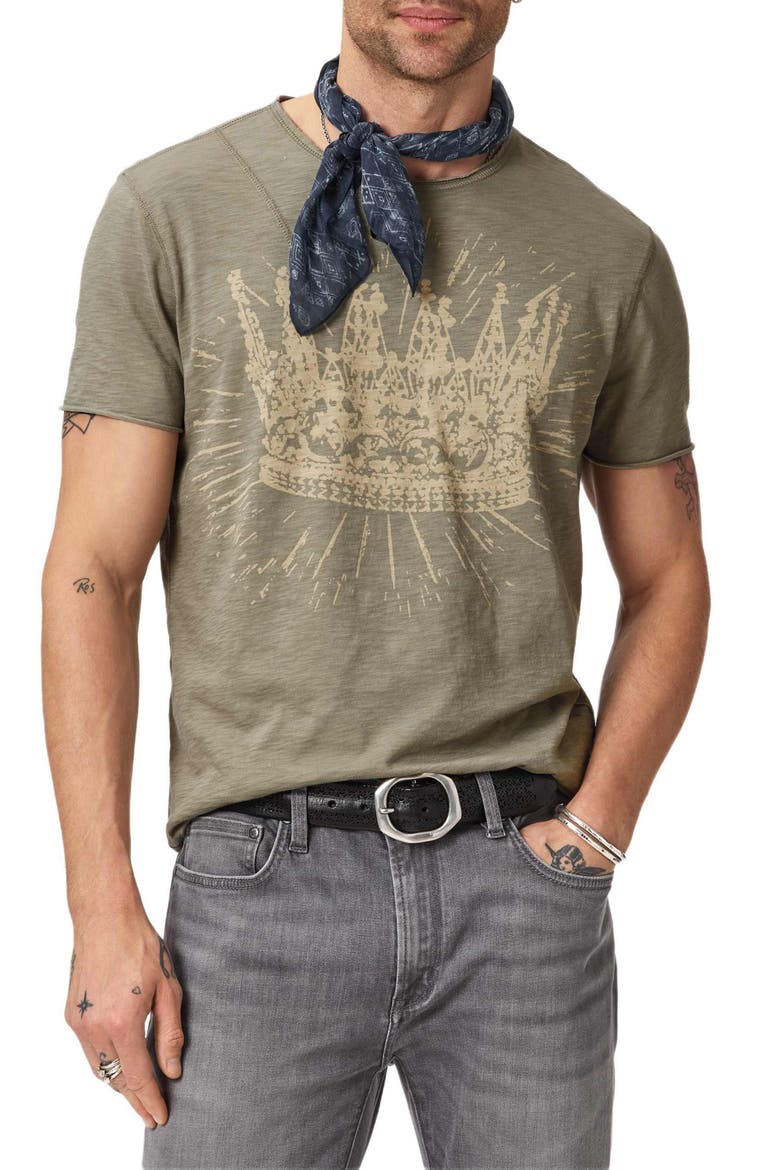 Raw Edge Shoulder Detail Graphic T-Shirt, Main, color, LIGHT OLIVE