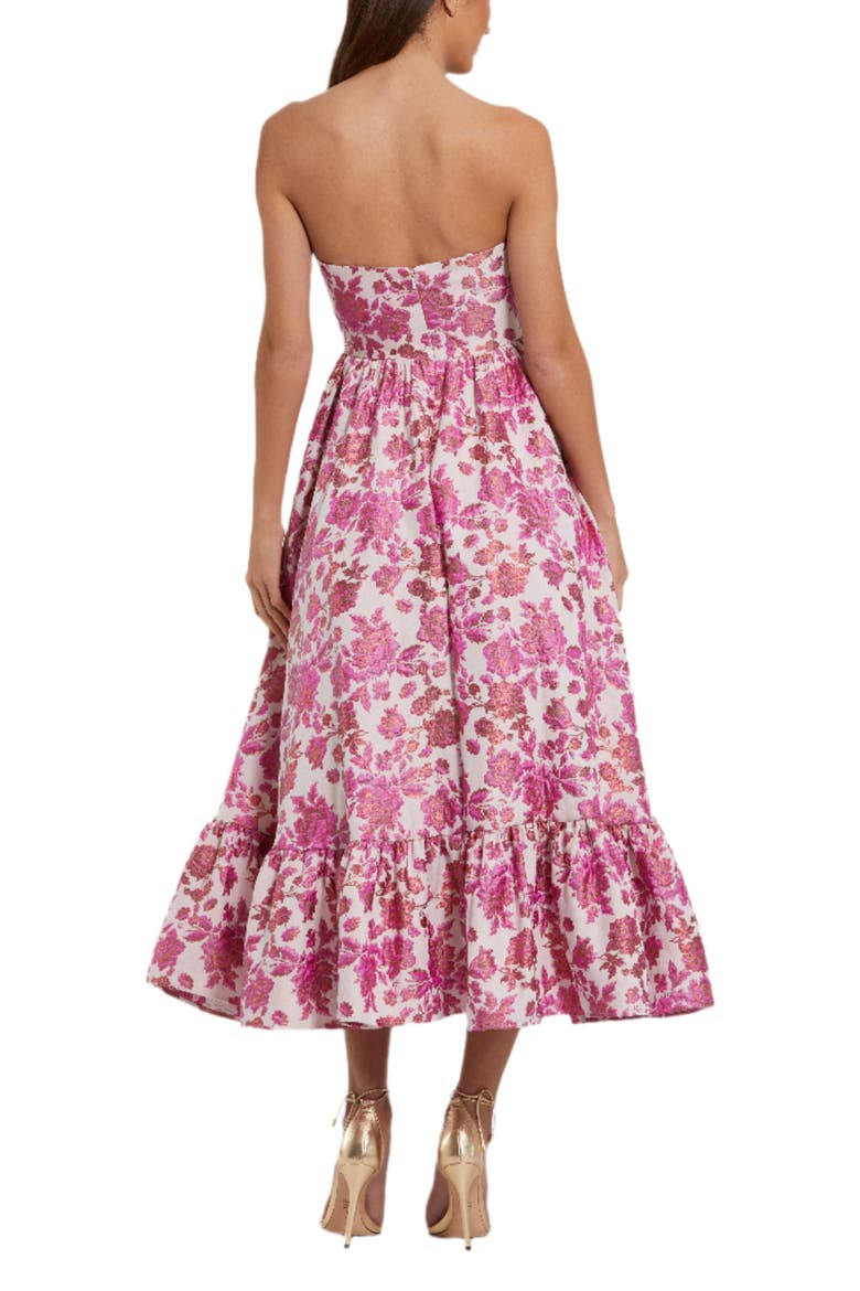 Floral Brocade Strapless A Line Midi Dress, Alternate, color, Pink Multi