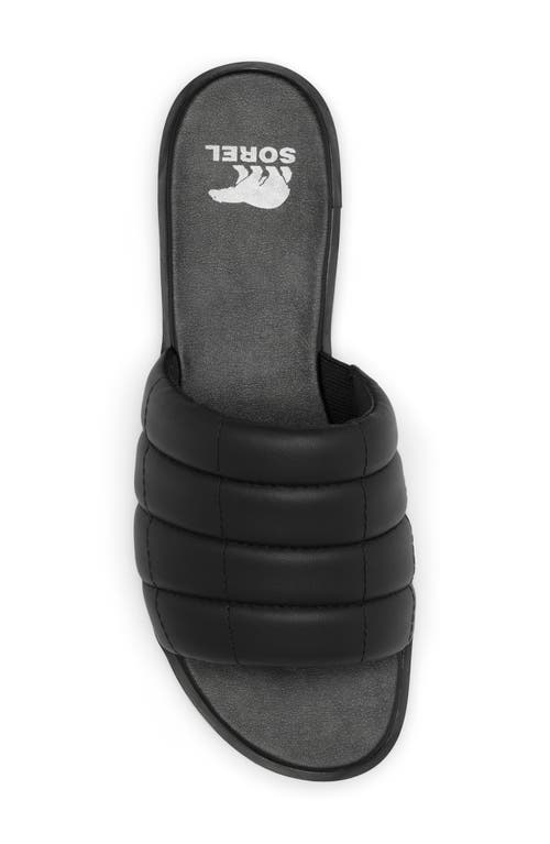 Sorel Ella Iii Quilted Puff Slide Sandal In Black/black