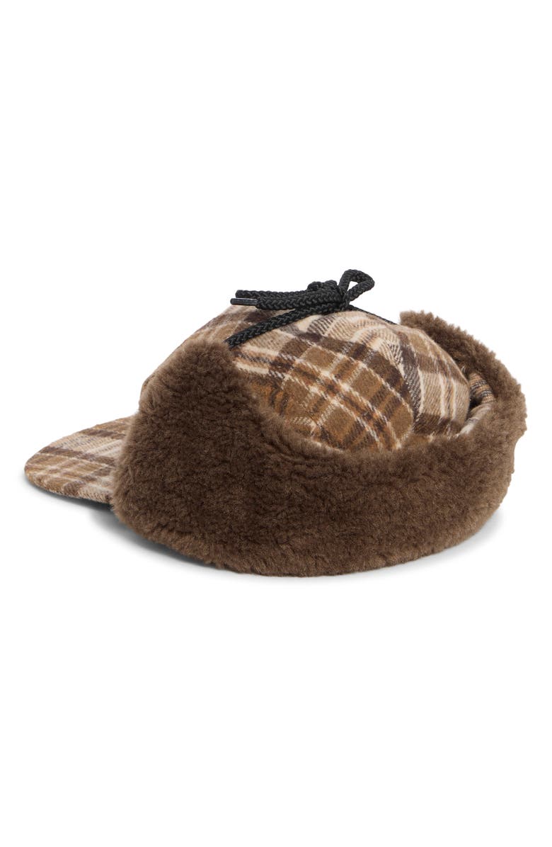 Rainforest Faux Shearling Flannel Trapper Hat, Alternate, color, Brown Combo