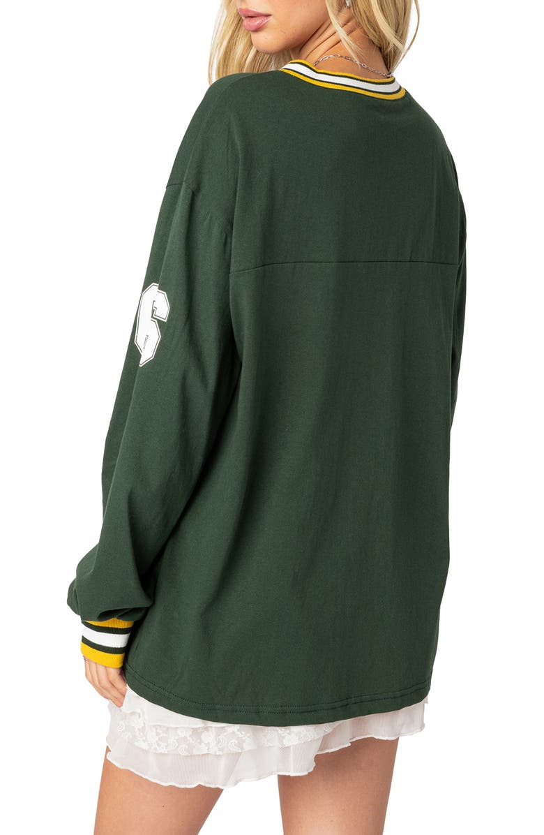 EDIKTED Cali 06 Oversize Long Sleeve Cotton Graphic Football T-Shirt, Alternate, color, Green