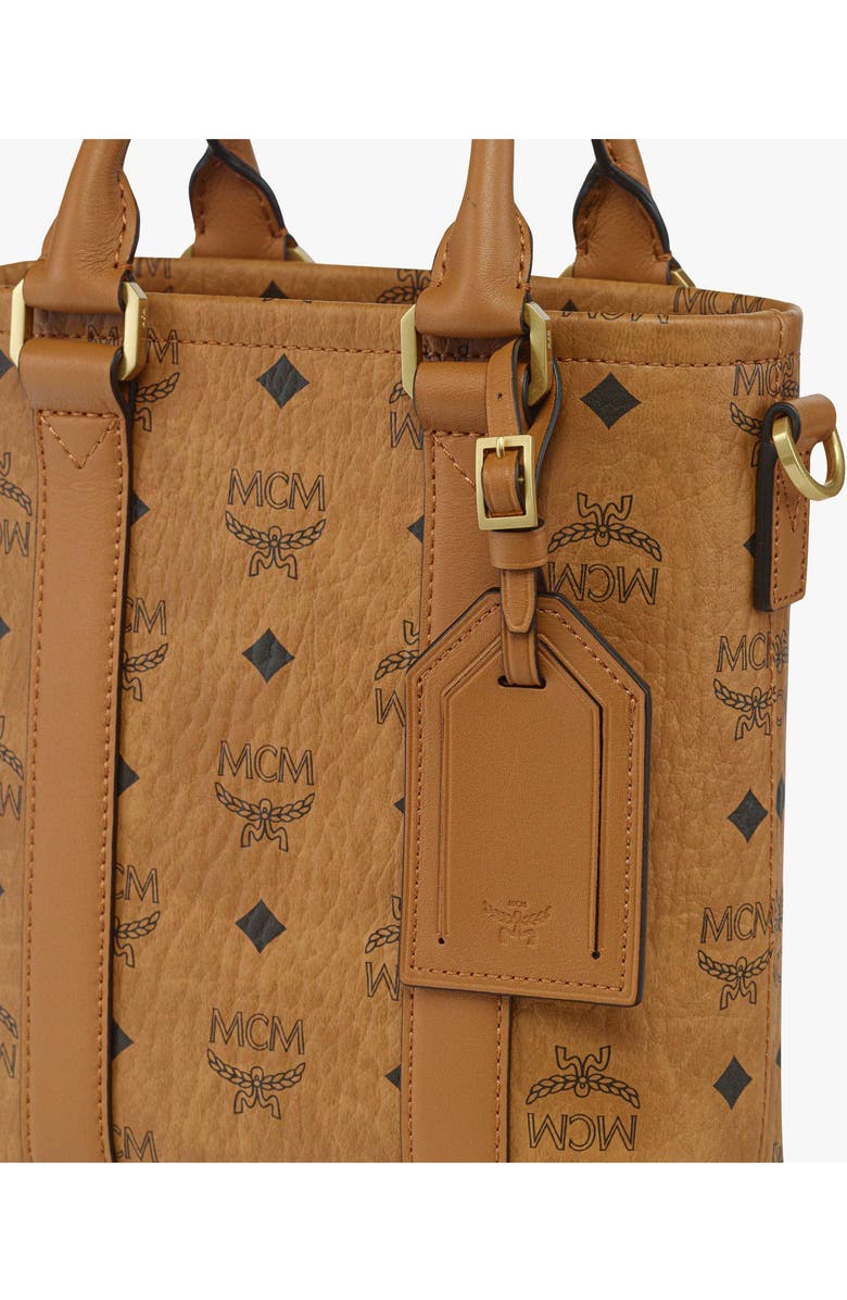 MCM Aren N/S Tote in Visetos, Alternate, color, Cognac