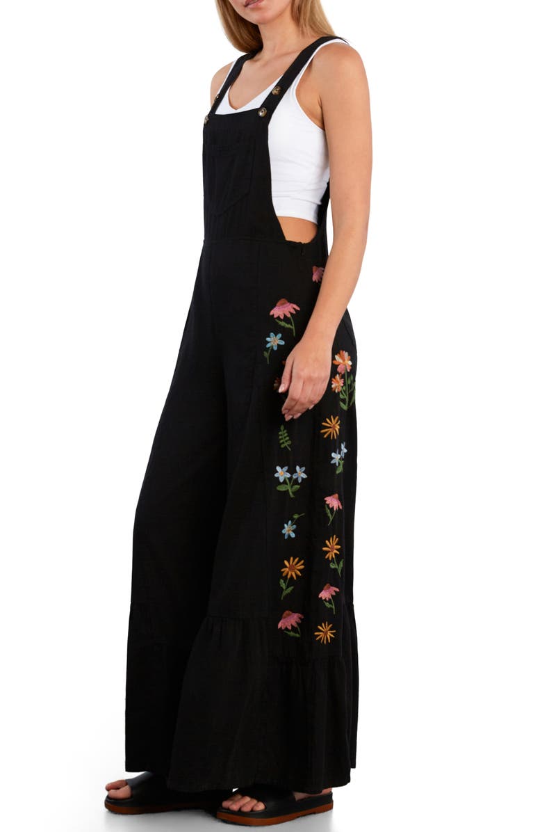 Billy T Embroidered Butterfly Overalls, Alternate, color, Caviar