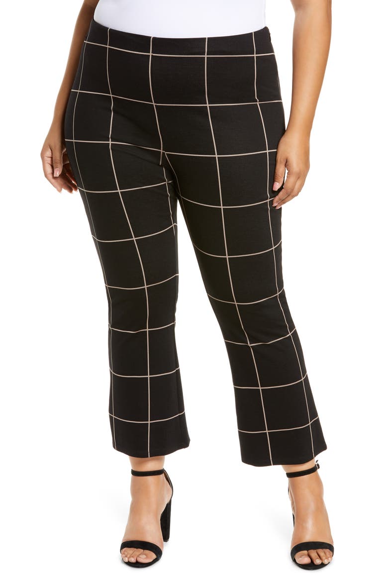 Ponte High Waist Kick Flare Pants, Main, color, BLACK TAN MEMOIR THIN GRID