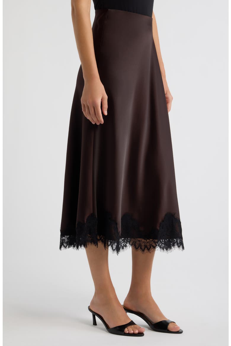 Lace Trim Satin Bias Midi Skirt, Alternate, color, DEEP MAHOGANY/ BLACK